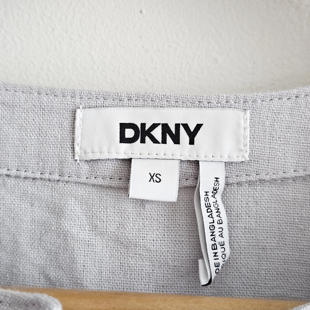 DKNY Elastic Cuff Linen Blend Button Up Shirt Gray XS Short Sleeve Dolman - Picture 5 of 12